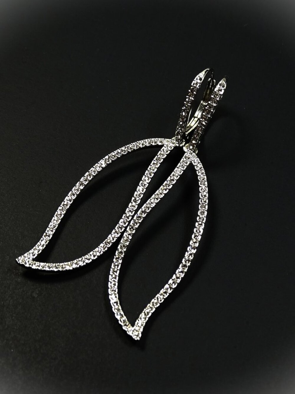 NADRI Rhodium Plate Metal & Clear Cubic Zirconia Leaf Dangle Earrings - Picture 2 of 9